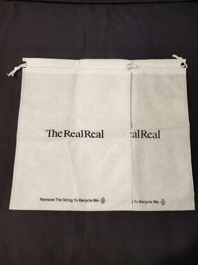 The Real Real White Drawstring Dust Bag w/ Black Logo- Set of 2